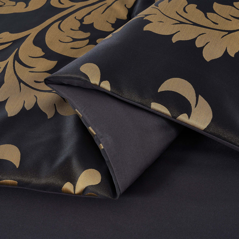 Royale Jacquard Floral 7 Piece Comforter Set, Black/Gold, Oversized Queen Comforter + 6 Additional Pieces