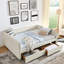 Lit de jour avec lit gigogne, option de rangement de tiroir, grand lit, rembourré, boucle beige, rayures élégantes, expérience d'assise confortable, solution manuelle d'installation facile, rembourrage vertical, marches