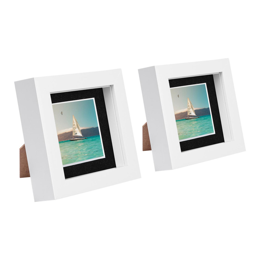 Nicola Spring - 4" x 4" White 3D Box Photo Frames - 2" x 2" Mount