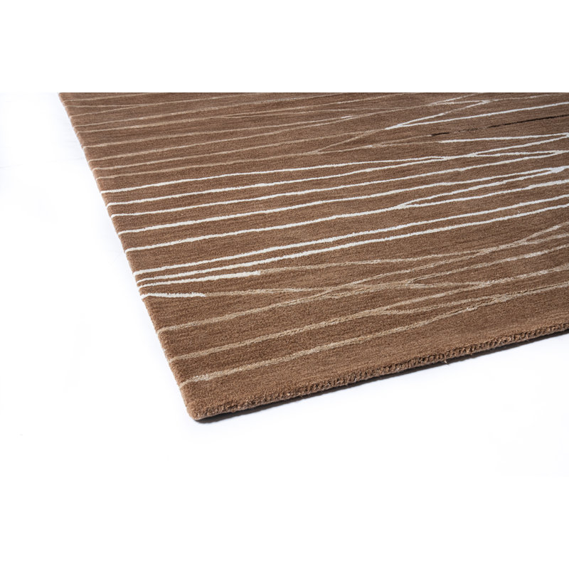Round 8' Cinnamon Wool and Viscose Abstract Area Rug