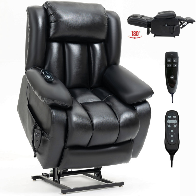 Dual Motor Infinite Position Up To 350 Lbs Electric Medium Size Genuine Leather Power Lift Recliner Chair With 8-Point Vibration Massage And Lumbar Heating