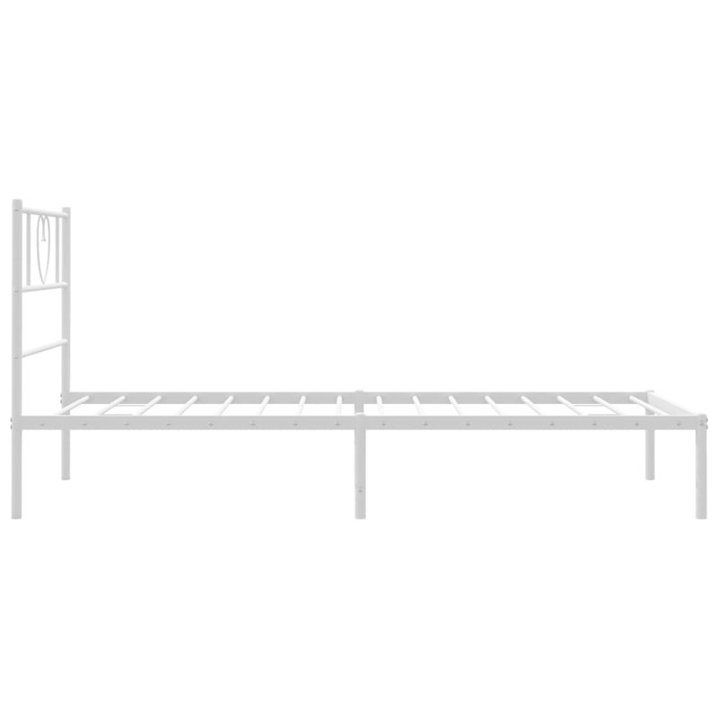 Metal Bed Frame Without Mattress With Headboard, White, 95cm x 207cm