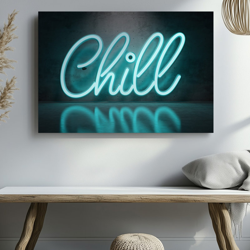 "Toile", "Créez une image visuellement saisissante" avec le mot "Chill", art mural rendu dans un script fluo fluide