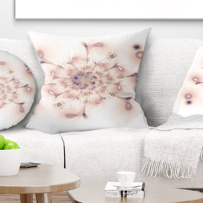 Fleur rose fractale avec pétales abstraits - coussin à imprimé floral, 16 po x 1 po, Coussin décoratif