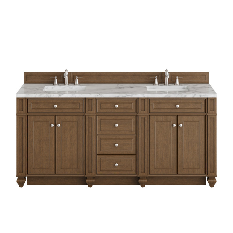 Meuble-lavabo double l 72 po Bristol, Brun selle, Blanc de Carrare, 8 po