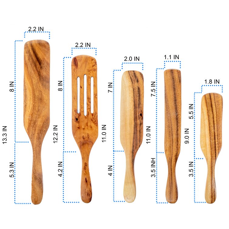 5 pcs Wooden Kitchen Utensils Set, Wooden Spoons Natural Spurtle