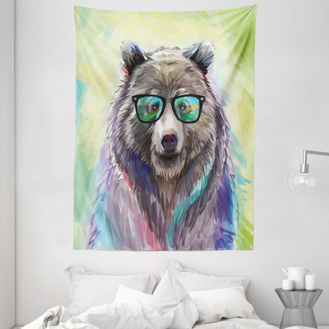 Wandbehang Lustige Coole Niedrige Wilde Hipster Bär Brille Buntes Portrait Thematisch