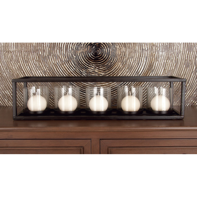 Galya Metal 4 Glass Sleeve Candelabra, 5" H x 22" W x 5" D, 5