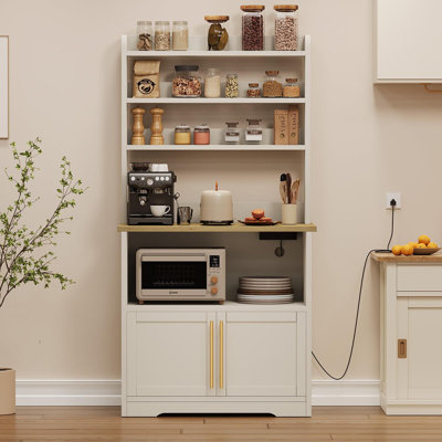Étagère Bakers avec armoire de rangement, support pour micro-ondes avec prises de courant