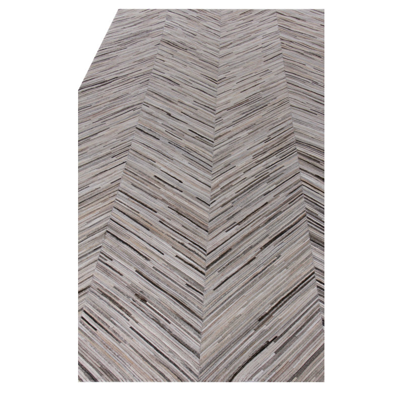 Natural Hide Cowhide Chevron Area Rug in Gray, Rectangle 5' x 8', Gray/Beige/Ivory