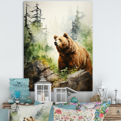 Watercolor Grizzly Bear In Its Haven On Canvas Print -  Millwood Pines, 2629F376D72D4D519A17786BF0677D40