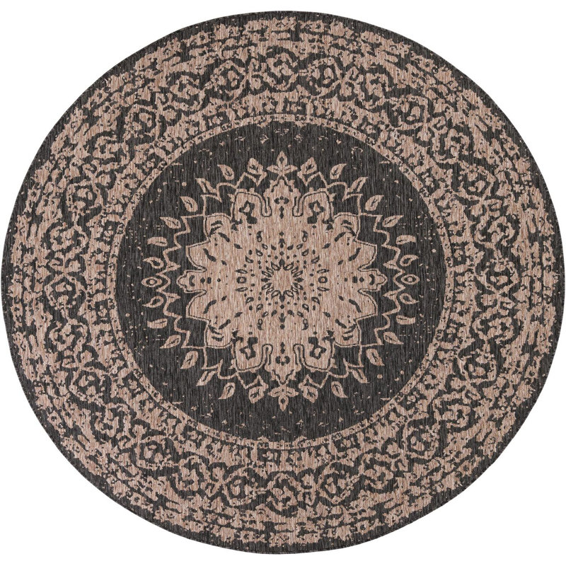 Contemporary Hintz Runner Rug Black Color, Round 7'10"