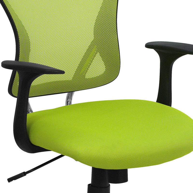Ergonomic Mid-Back Green Mesh Task Chair with Fixed Metal Arms