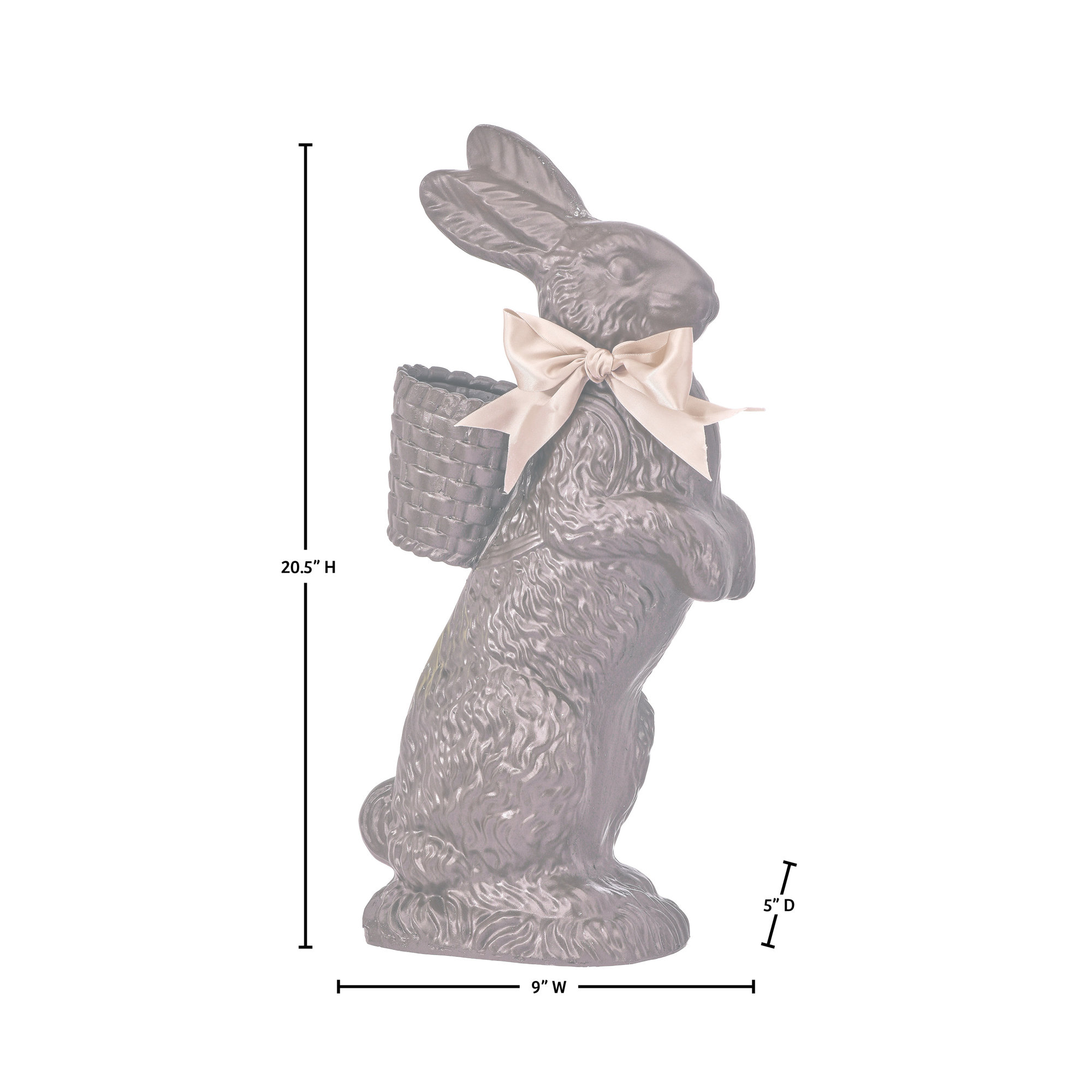 Resin Chocolate Standing Bunny With Basket 35", Brown, 20.5 in x 9 in