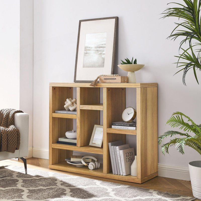 Open Shelf Bookcase, Freestanding Display Storage Cabinet With 7 Cube Storage Spaces, Floor Standing Bookshelf, Natural Wood