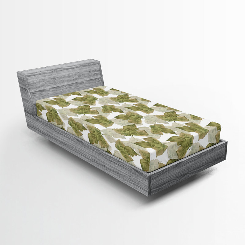 Drap-housse Ambesonne, Drap-housse de taille simple, Vert pistache, blanc / floral 1