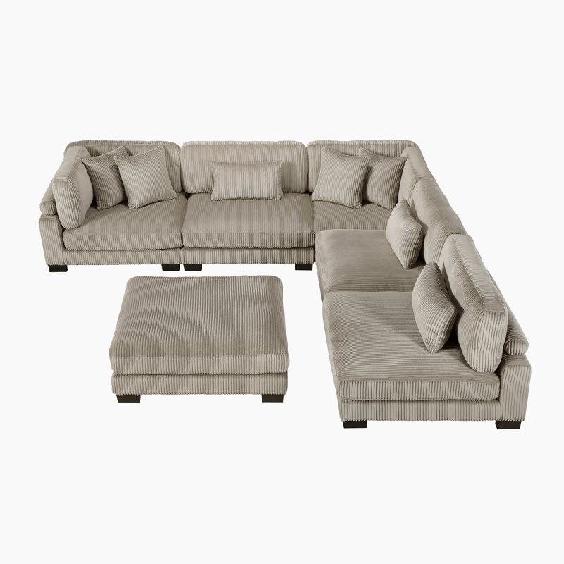 Brinsley 135" Modern Modular Sectional in Corduroy with Adjustable Back & 7 Pillows, Taupe Corduroy