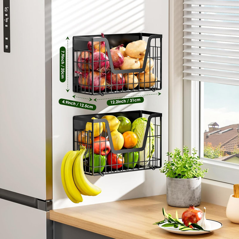 2-Piece Refrigerator Magnetic Storage Rack, Black