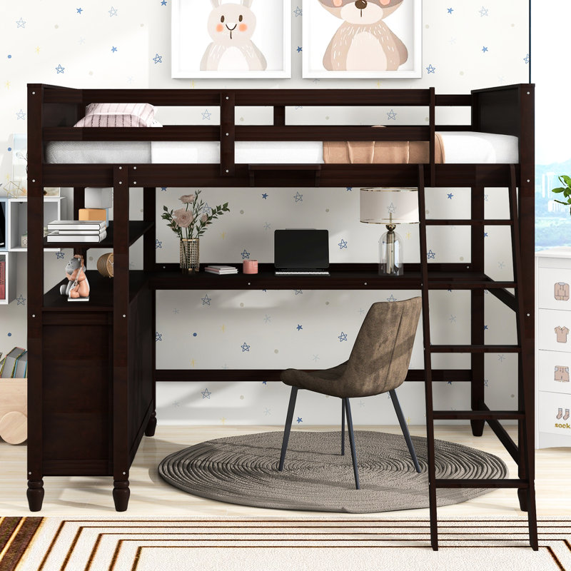 Lit mezzanine avec tiroirs et tablettes - Finition. Fabrication en bois massif. Bureau complet avec rangement de rangement pour chambre à coucher de couleur améliorée