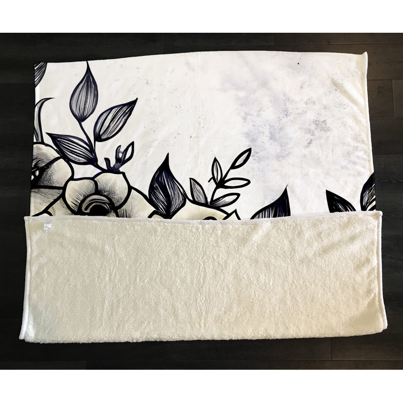 Throw Blanket, 51" W x 60" L, Floral/Abstract, Black/Gray/Tan