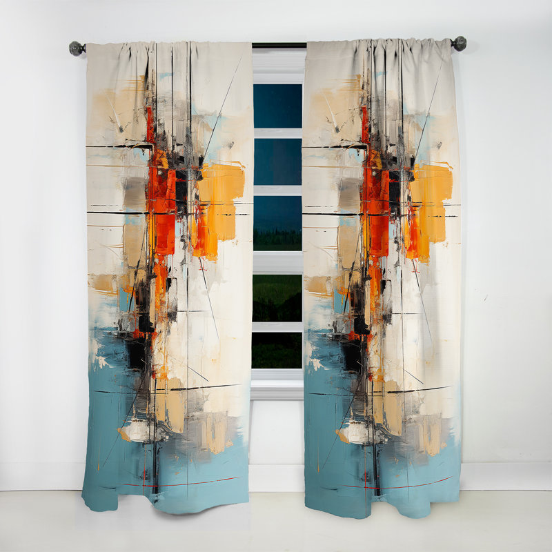 Teal Orange Bold Energy IV - Dams Room Darkening Abstract Curtain - 1 Panel, L 52 po x L 63 po
