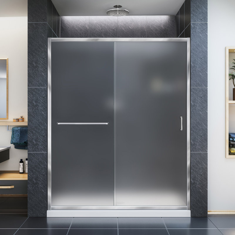 Infinity-Z 60" W x 74.75" H Framed Sliding Shower Kit, Center, Chrome/White