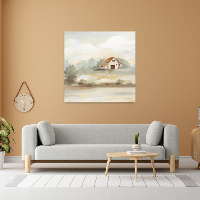 Art rétro, paysage de ferme avec grange, H 48 po x l 48 po