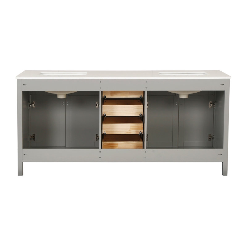 Gray 72'' Double Freestanding Bathroom Vanity with Marble Top
