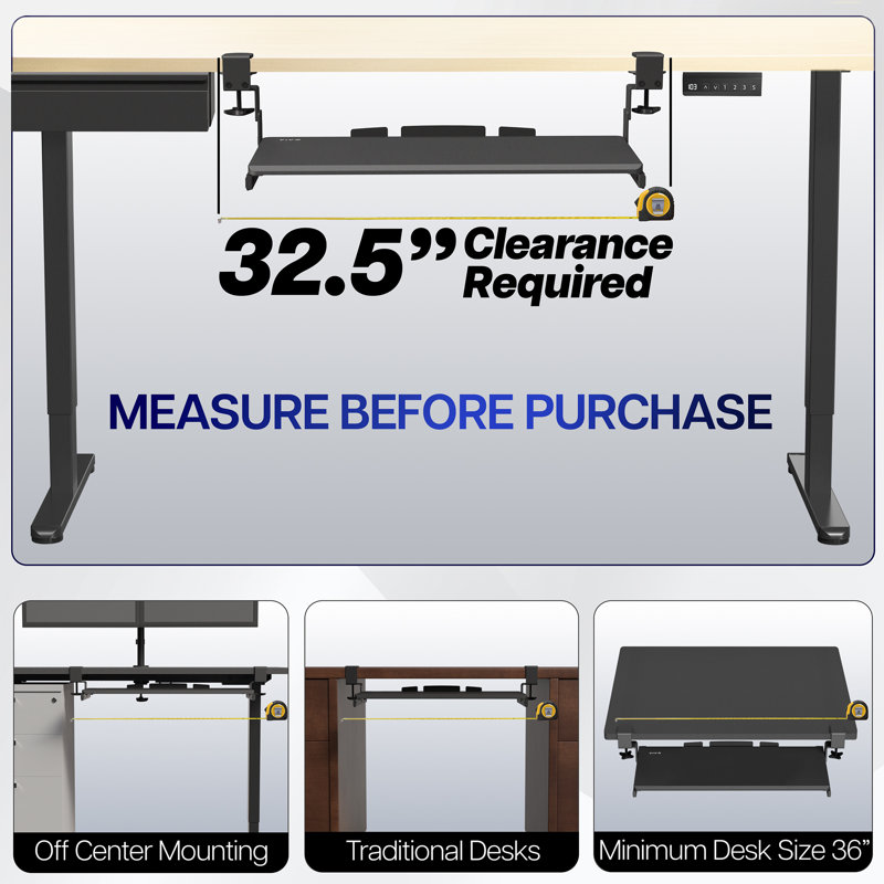 Black Adjustable Under Desk Keyboard Tray with Metal Frame