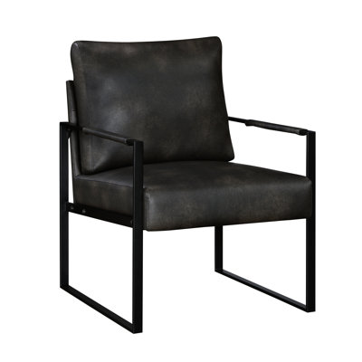 Modern Dark Gray Faux Leather Seat Chair With Black Metal Frame, Look Comfortable Home Decor And