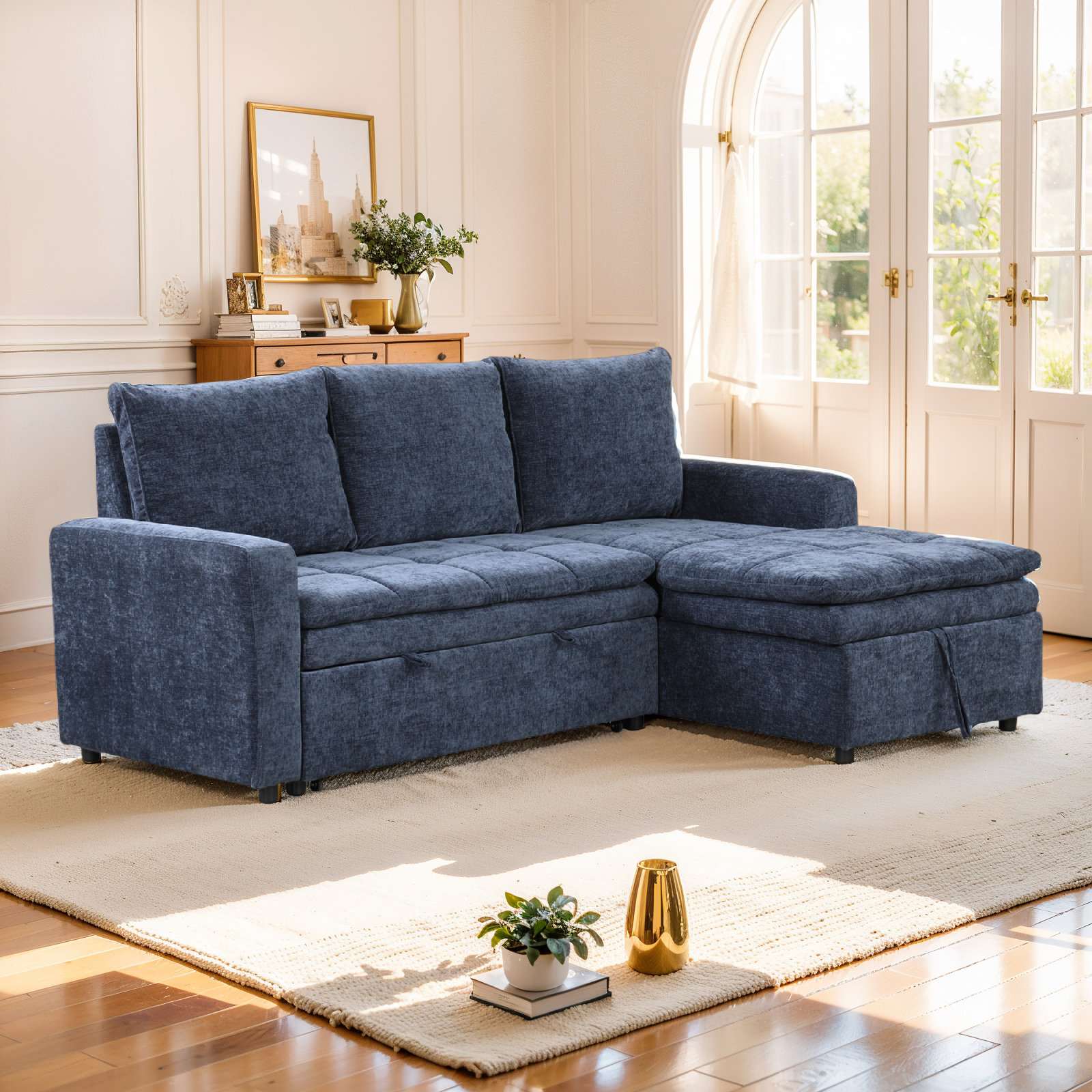 Latitude Run® Soft Upholstered Sectional Sofa Bed With Storage Space