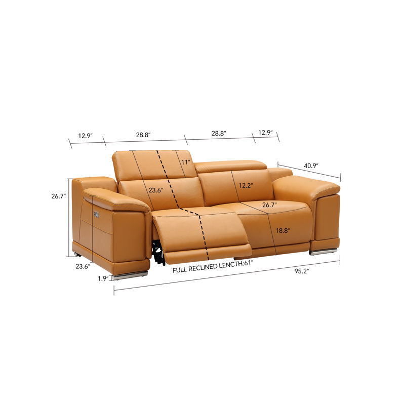 Leather Reclining sofa, Camel Genuine Leather