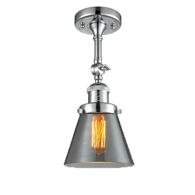 Hardie Glass Semi Flush Mount, Polished Chrome, 13.5" H x 6.25" W x 6.25" D, Plated Smoke
