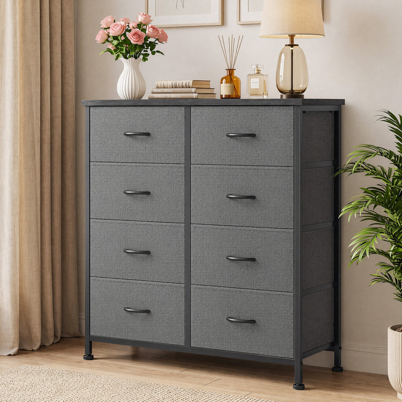 Ensemble de commodes larges en tissu, 8 et 9 tiroirs, pour chambre à coucher et rangement à domicile., Gray