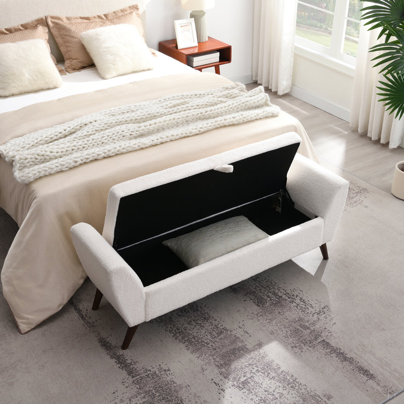Banc rembourré avec rangement, Crème