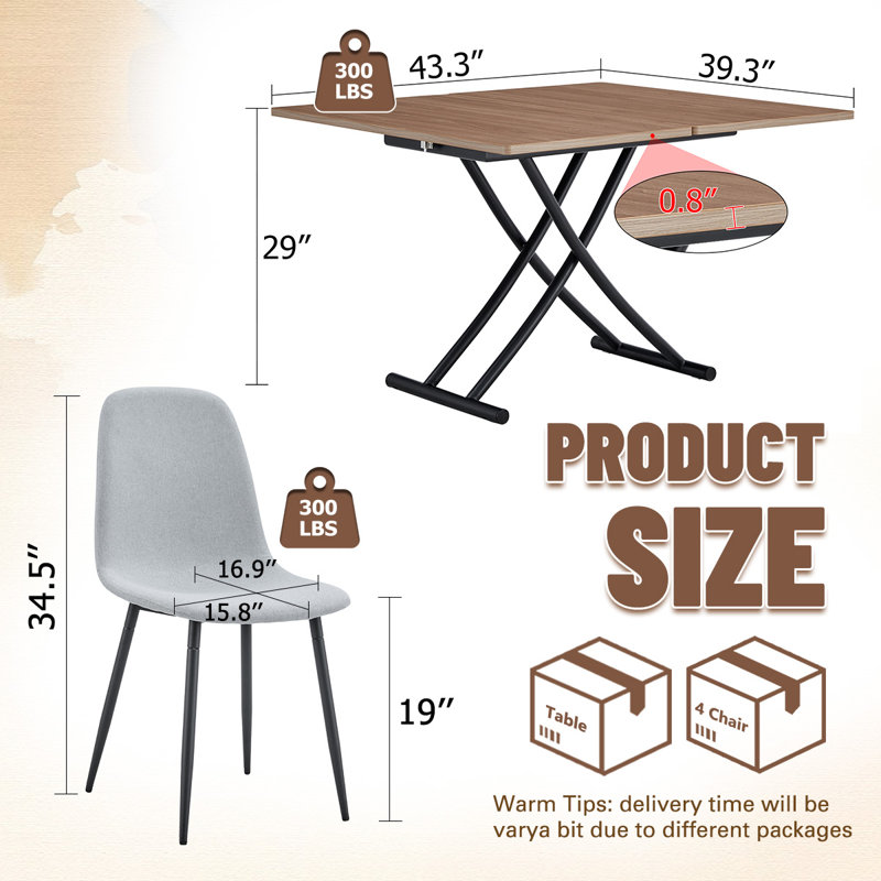 4-Person Dining Table Set,Folding Table With Metal Base,Dining Table With Chairs, Light Gray
