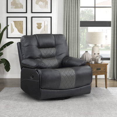 Hayslett 41.5" Modern & Contemporary Breathable Faux Leather Swivel Glider 2-Tone Reclining Chair with Diamond Stitching, Gentle Gliding & Swivel Motion