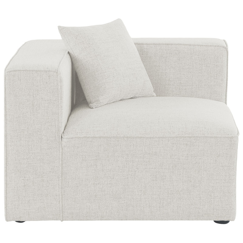Cube Upholstered Accent Chair, Cream Linen Textured Fabric