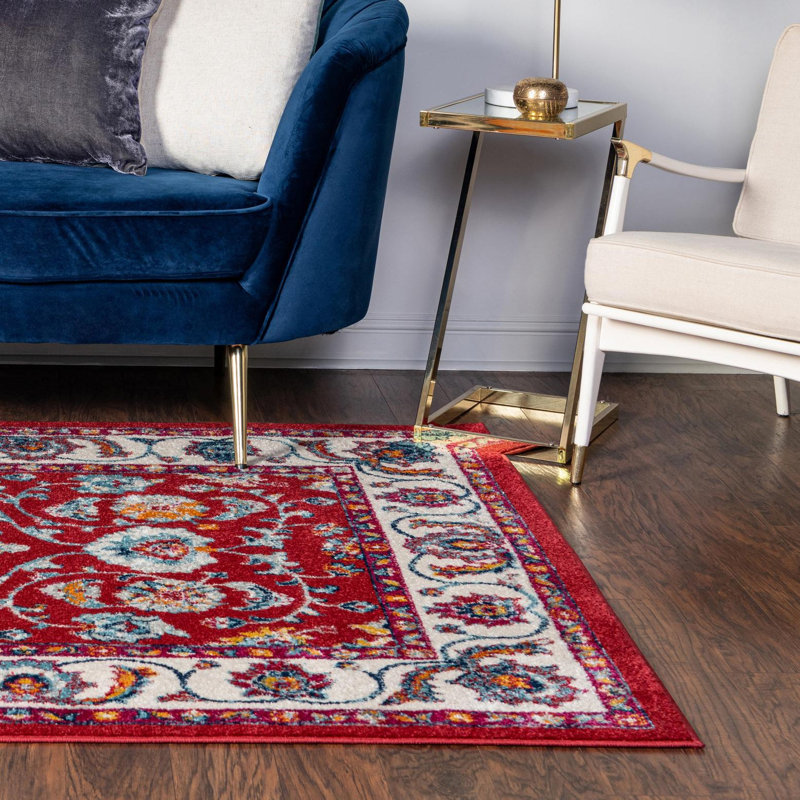 Tapis rouge à motif floral Arenas, Rectangle de 10 pi x 14 pi
