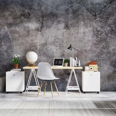 Modern Industrial Concrete Texture Wallpaper Mural – Dark Gray Urban Loft Cement Wall Design For Living Room, Office & Bedroom Decor