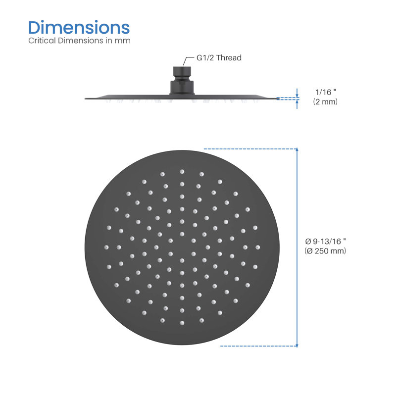 Pomme de douche circulaire à profil ultra mince en métal 10 po 1,75 gallons par minute, Noir mat