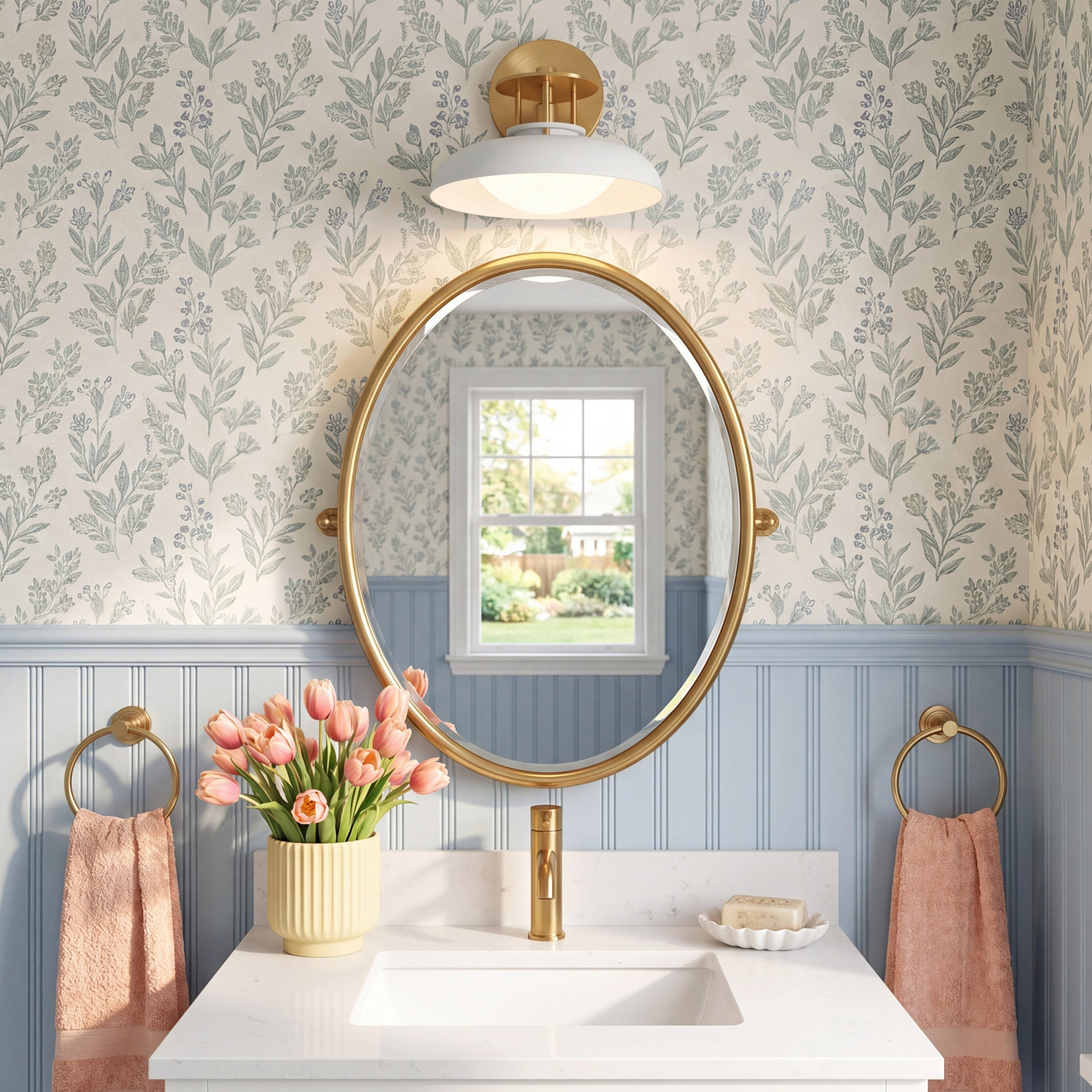 Single Light Dimmable Bath Sconce, White/Warm Brass