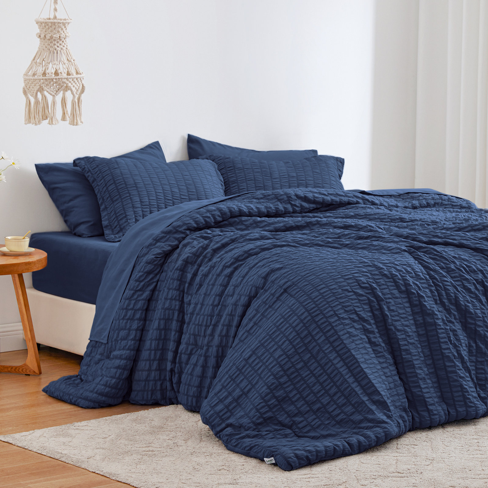 Bedding, Dark Blue, King-7 pieces