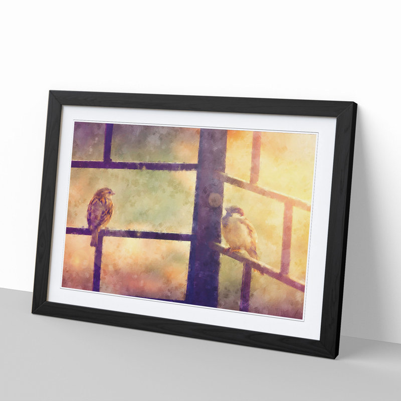 Two Sparrow Birds - Framed Print, Black Framed, 27cm H x 36cm W x 2cm D