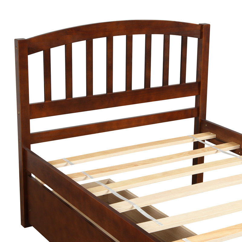 Lit plateforme simple avec tiroirs de rangement et tête de lit, Noyer