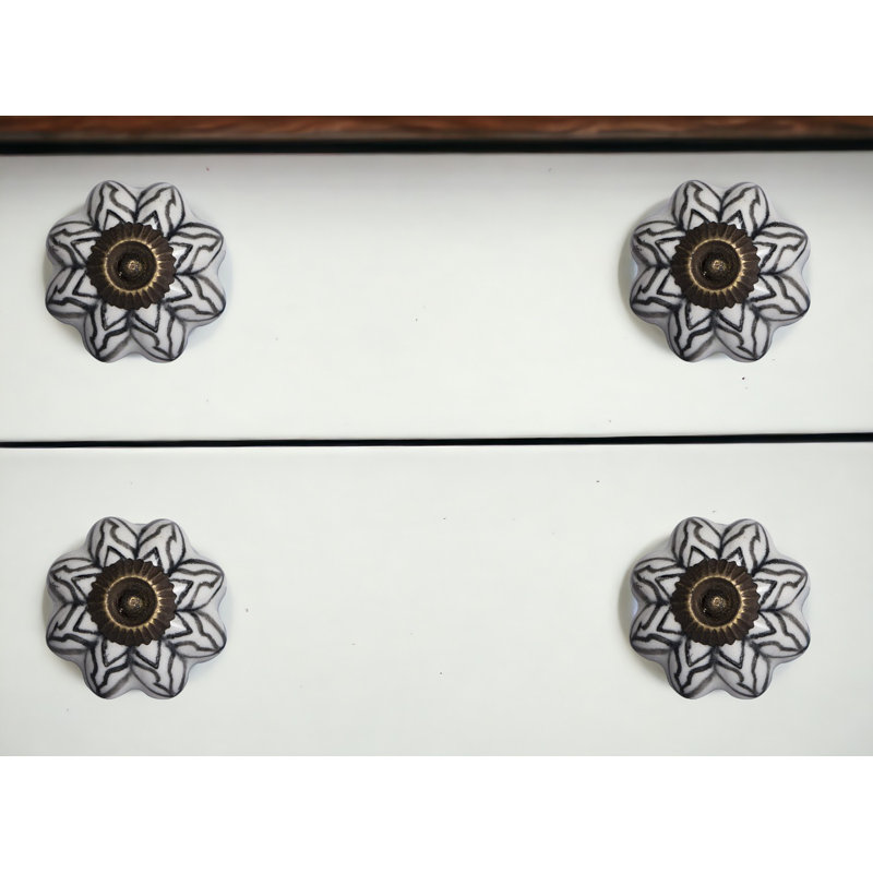 Set of Eight Black And White Ceramic And Metal Drawer Pull Knobs