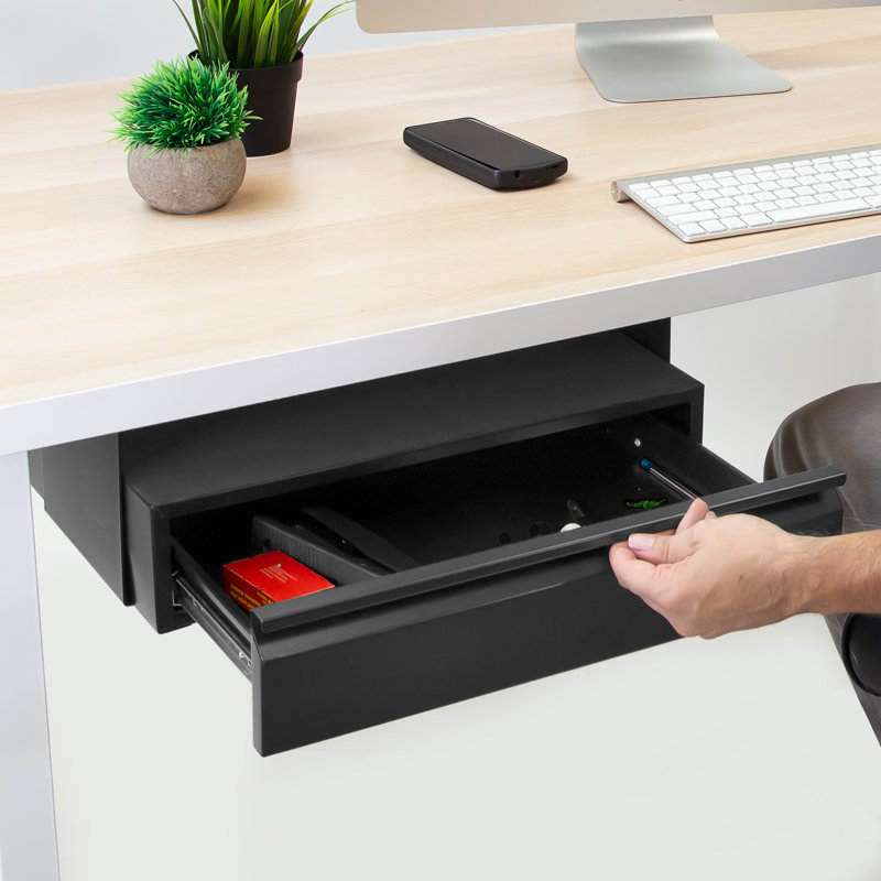 Ensemble de tiroir coulissant sous le bureau avec tablette pour ordinateur portable et tablette Mount-It | Rangement de bureau | S'installe sur des tables de bureau et des établi de plus de 0,71 pouce d'épaisseur | Noir