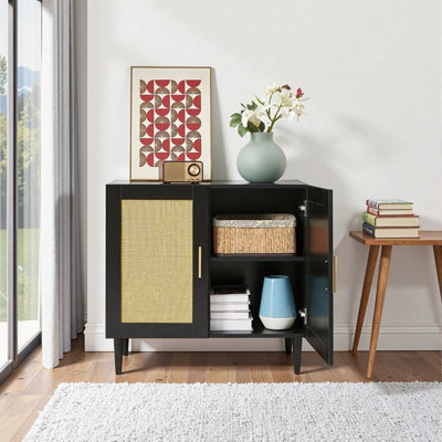 Armoire de rangement en rotin naturel avec tablettes réglables - Buffet moderne pour salon, chambre à coucher, entrée et salle à manger