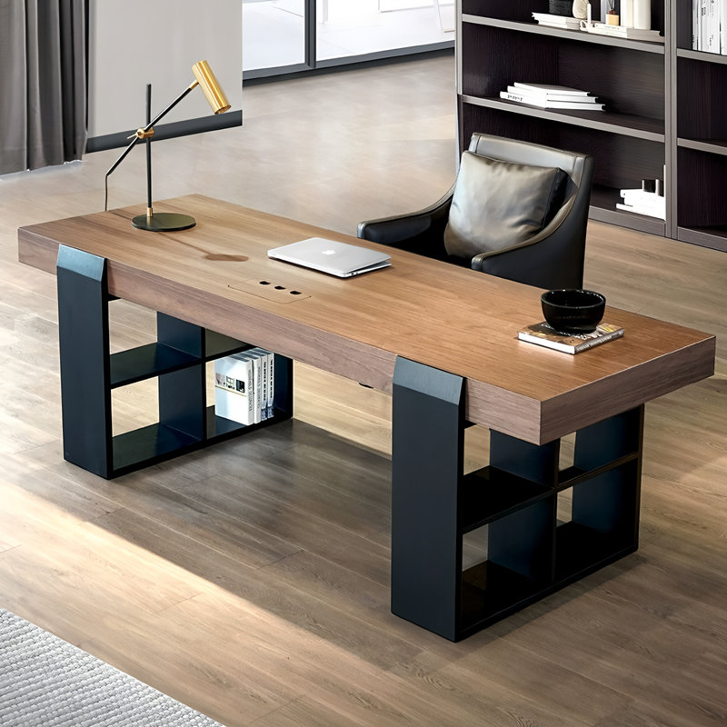 70.9" Executive Desk with Storage Shelves & Drawer, Large Modern Computer Office Table with Cable Management