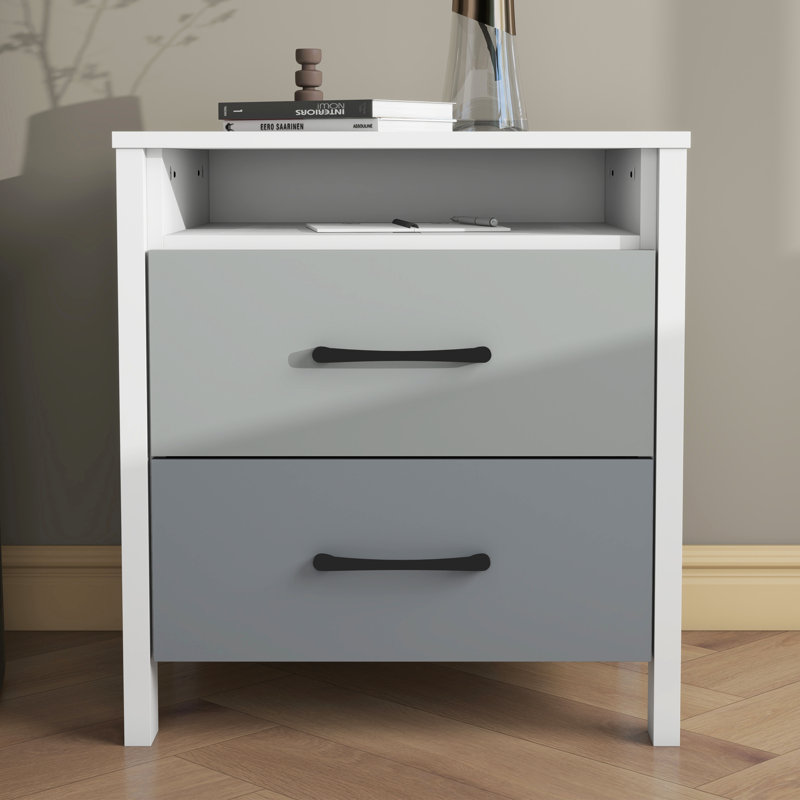 Table de chevet 2 tiroirs 22,7 po Allysyn, Blanc / gris pierre / gris froid, Individuel